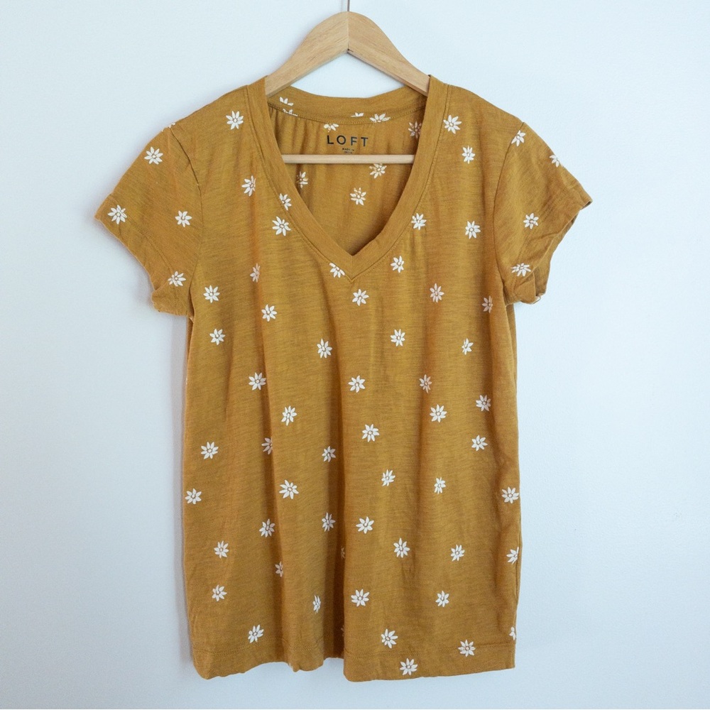 Loft Yellow Flower Print V-Neck T-Shirt